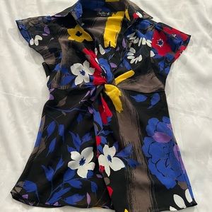 Ivy Chic New York Size S Blouse Length 28” Poly Sheer Tied Front #sT16
